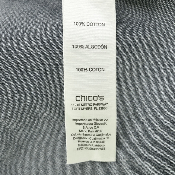 Chicos Top 1 Womens Medium 8 Blue Cotton Off Shoulder Blouse Boho Romantic - Picture 10 of 13